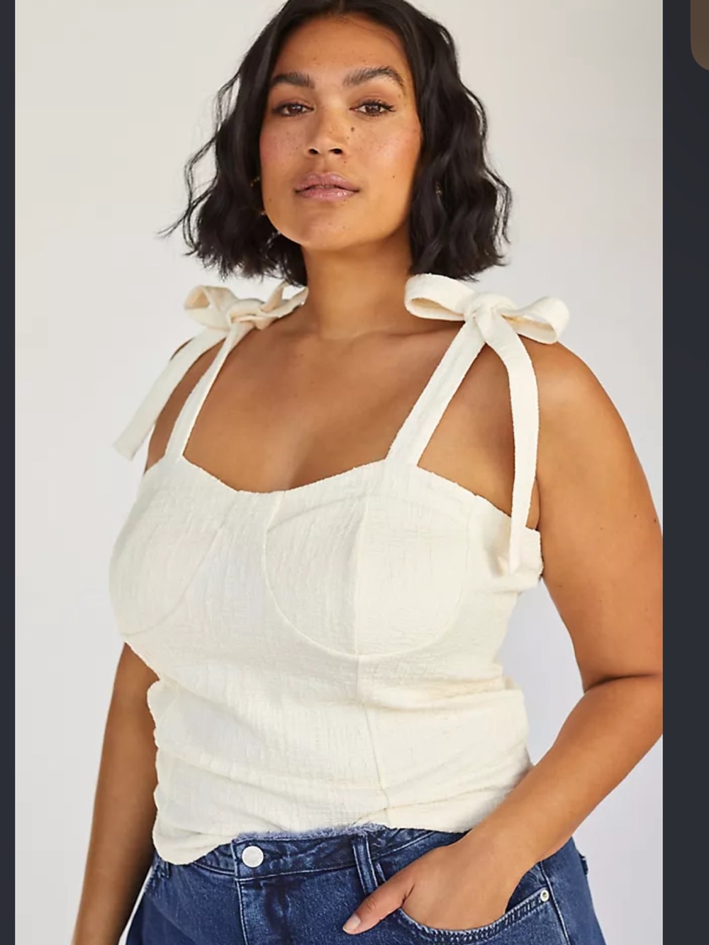 Maeve Cream Textured Tie-Shoulder Bustier Camisole
